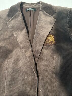 Ralph Lauren Brown Corduroy Blazer with Gold Crest Embroidery